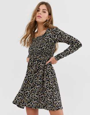 long sleeve ditsy dress