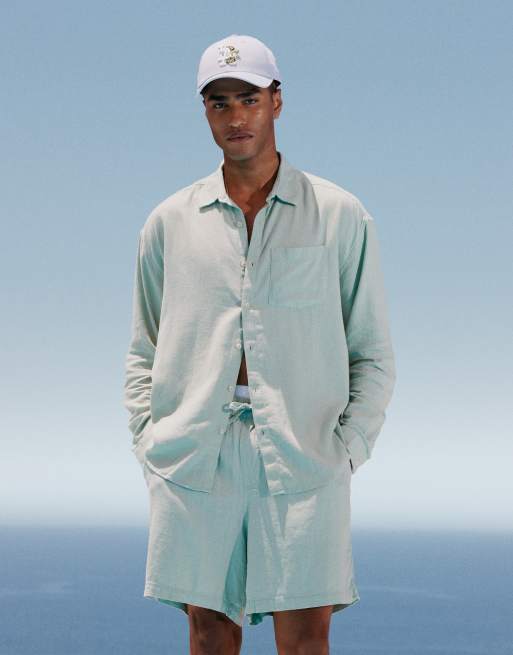 New Look long sleeve floaty linen-blend shirt co-ord in light green