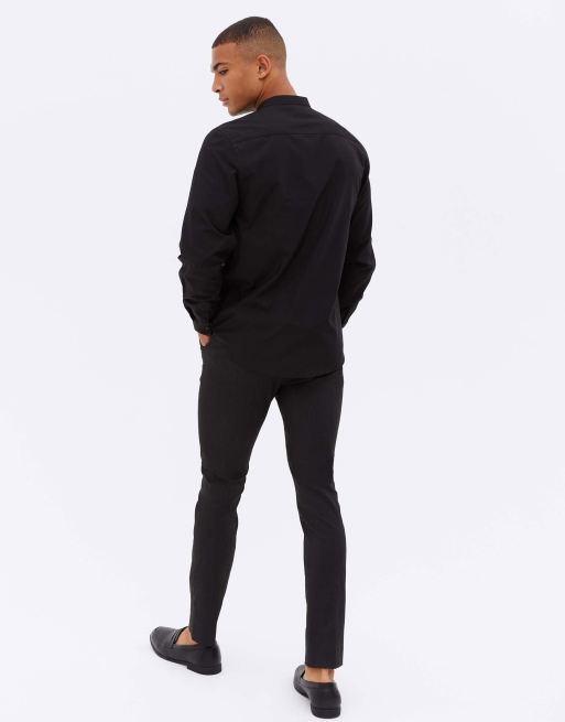 New Look long sleeve grandad poplin shirt in black, 4 of 4
