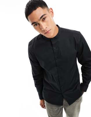 New Look long sleeve grandad shirt in black