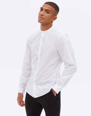 New Look long sleeve grandad shirt in white