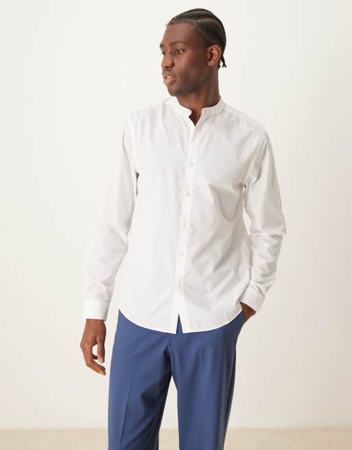 New Look long sleeve grandad shirt in white ASOS