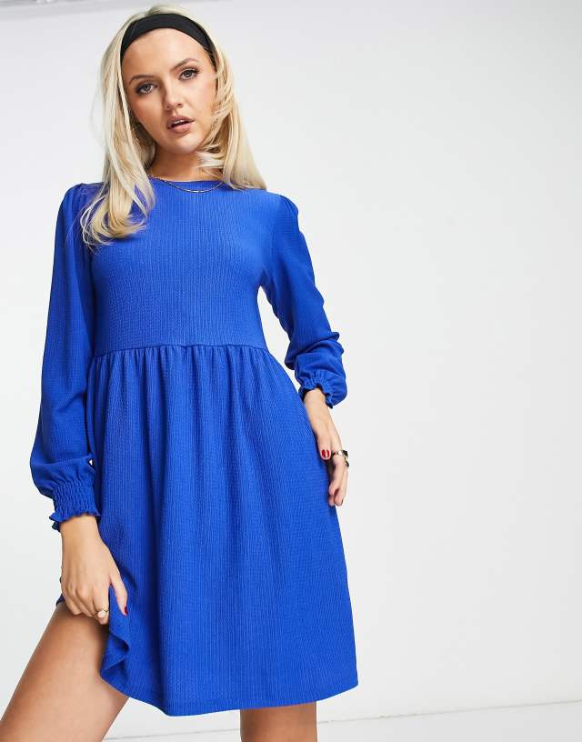 New Look long sleeve jersey smock dress in blue