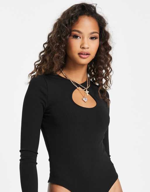 ASOS DESIGN double layer keyhole bodysuit in black