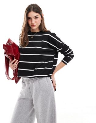 New Look long sleeve knitted top in black and white stripe