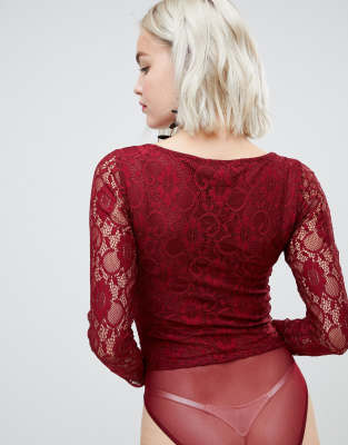red lace bodysuit new look