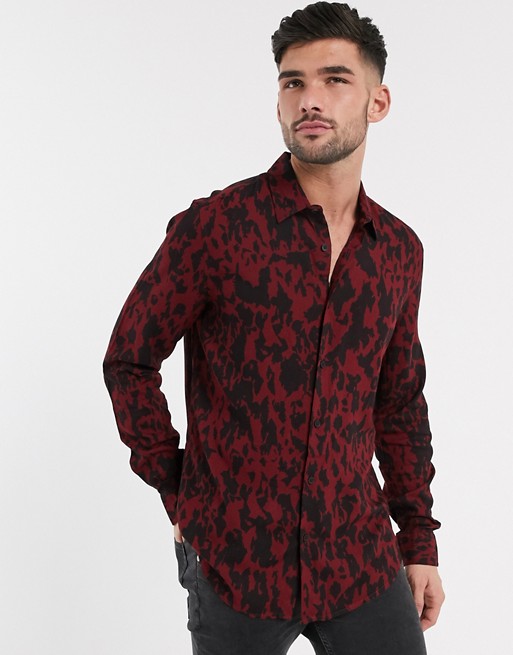 New Look long sleeve leopard print shirt in burgundy