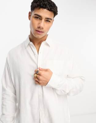 New Look long sleeve linen blend shirt in white - ASOS Price Checker
