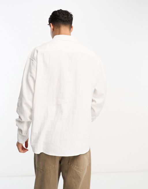 New Look long sleeve linen blend shirt in white