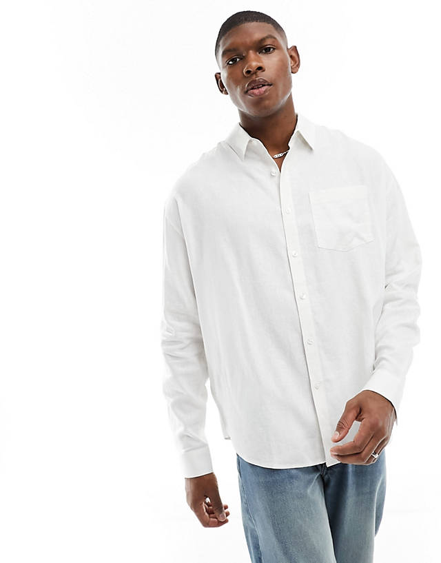 New Look - long sleeve linen blend shirt in white