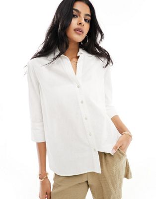 New Look long sleeve linen look shirt in white