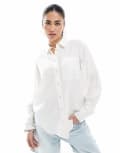 [New Look] New Look long sleeve linen shirt in white 8 White