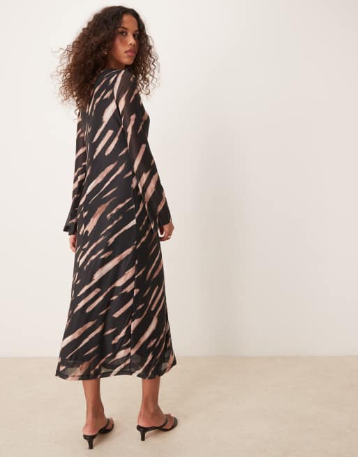New Look long sleeve mesh midi dress in tiger pattern ASOS