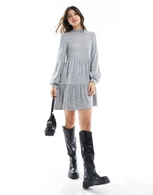 New Look long sleeve mini smock dress in grey - ASOS Price Checker