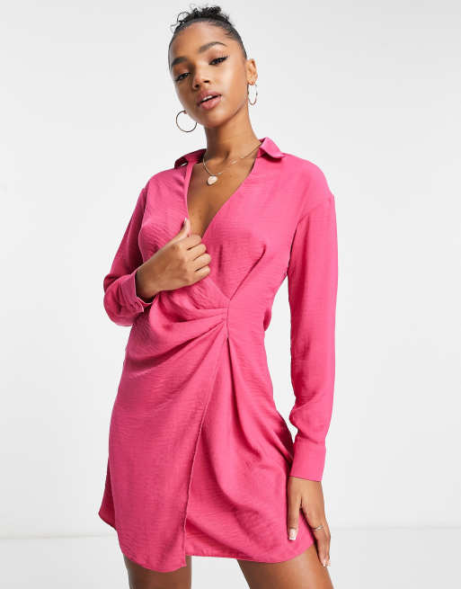 Long sleeve 2025 faux wrap dress