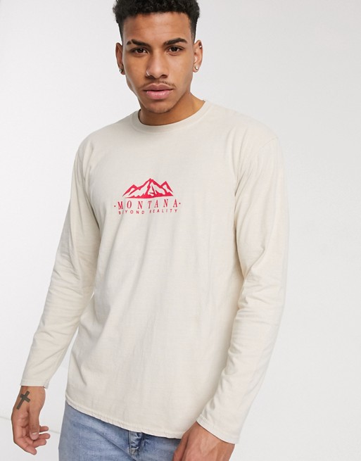 New Look long sleeve Montana t-shirt in stone