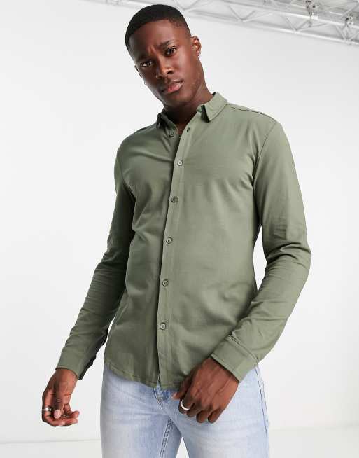 khaki muscle fit shirt