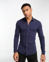 Jack & Jones Premium super slim fit stretch smart shirt in blue