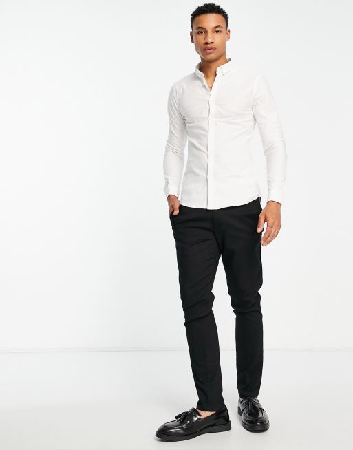 New Look long sleeve muscle fit oxford shirt in white, 4 of 4