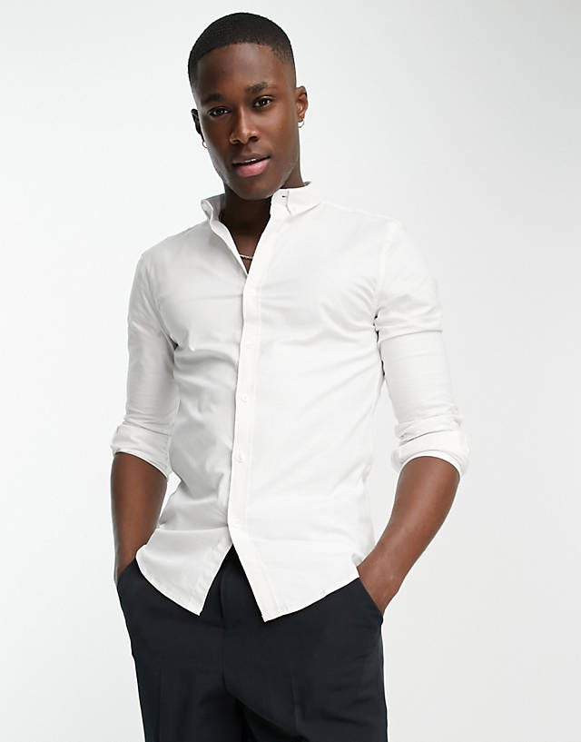 New Look - long sleeve muscle fit oxford shirt in white