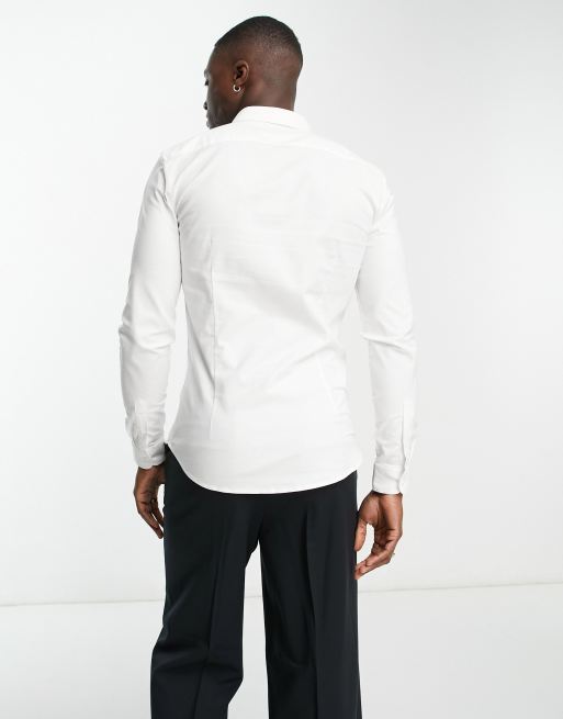 New Look long sleeve muscle fit oxford shirt in white, 2 of 4