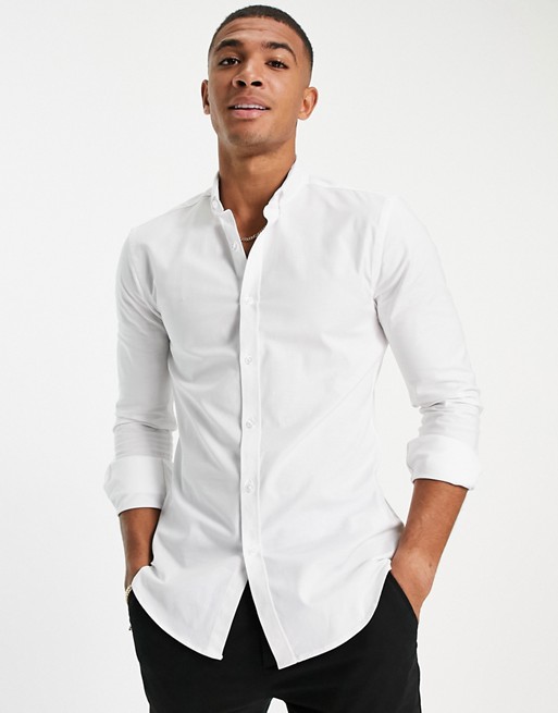 New Look smart long sleeve muscle fit oxford shirt in white