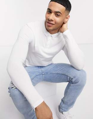 white muscle fit polo