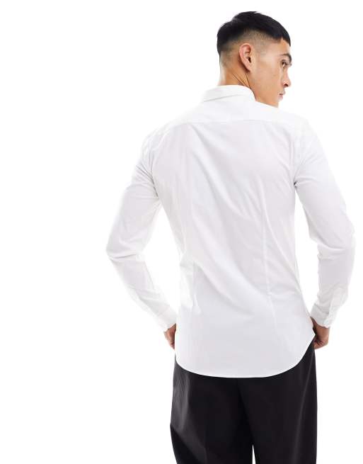 muscle fit white long sleeve shirt