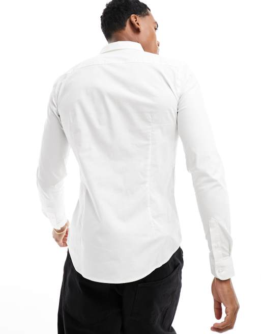 New Look long sleeve muscle fit poplin shirt in white, 4 of 4