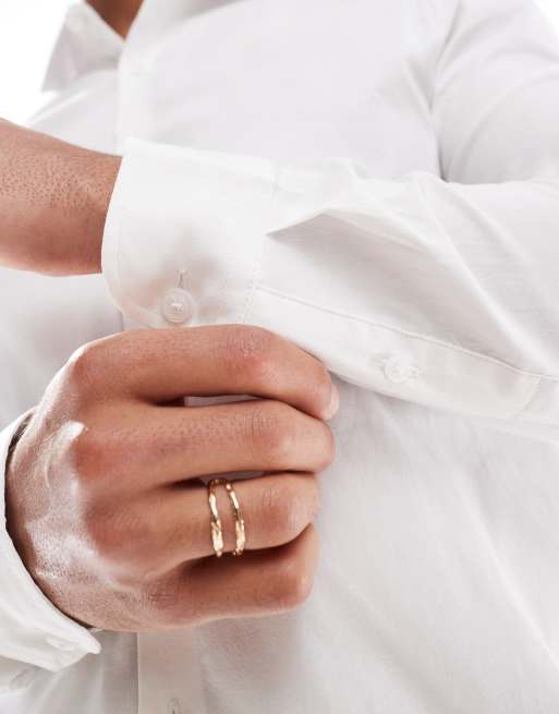 New Look long sleeve muscle fit poplin shirt in white, 4 of 4
