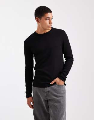 New Look New Look long sleeve muscle fit ribbed t-shirt in black