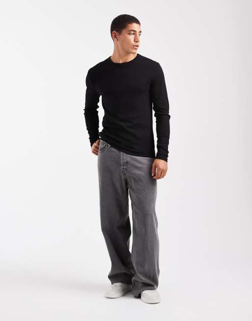 New Look long sleeve muscle fit ribbed t-shirt in black, 2 of 5