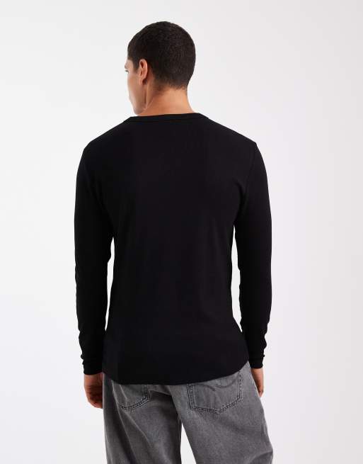 New Look long sleeve muscle fit ribbed t-shirt in black, 3 of 5