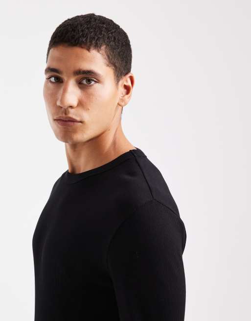 New Look long sleeve muscle fit ribbed t-shirt in black, 4 of 5