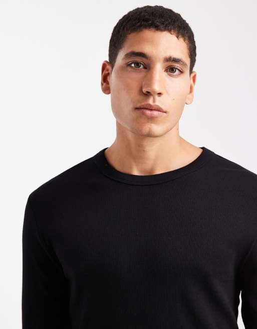 New Look long sleeve muscle fit ribbed t-shirt in black, 5 of 5