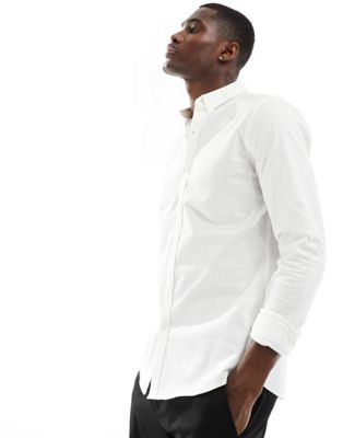New Look long sleeve muscle fit shirt in white
