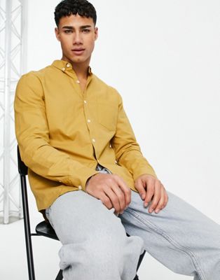 New Look smart long sleeve cotton oxford shirt in light yellow - YELLOW