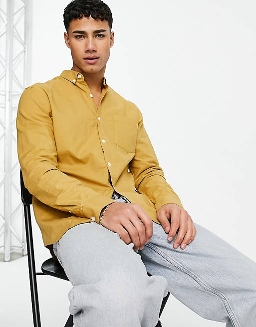 Shirts New Look long sleeve organic cotton oxford shirt in light yellow 