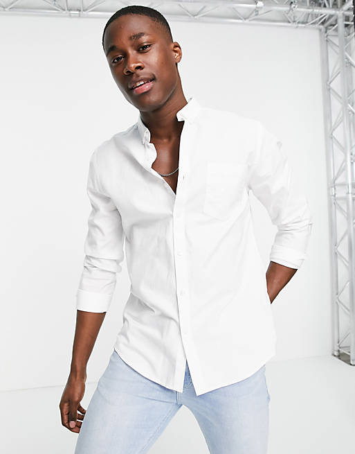 New Look smart long sleeve cotton oxford shirt in white