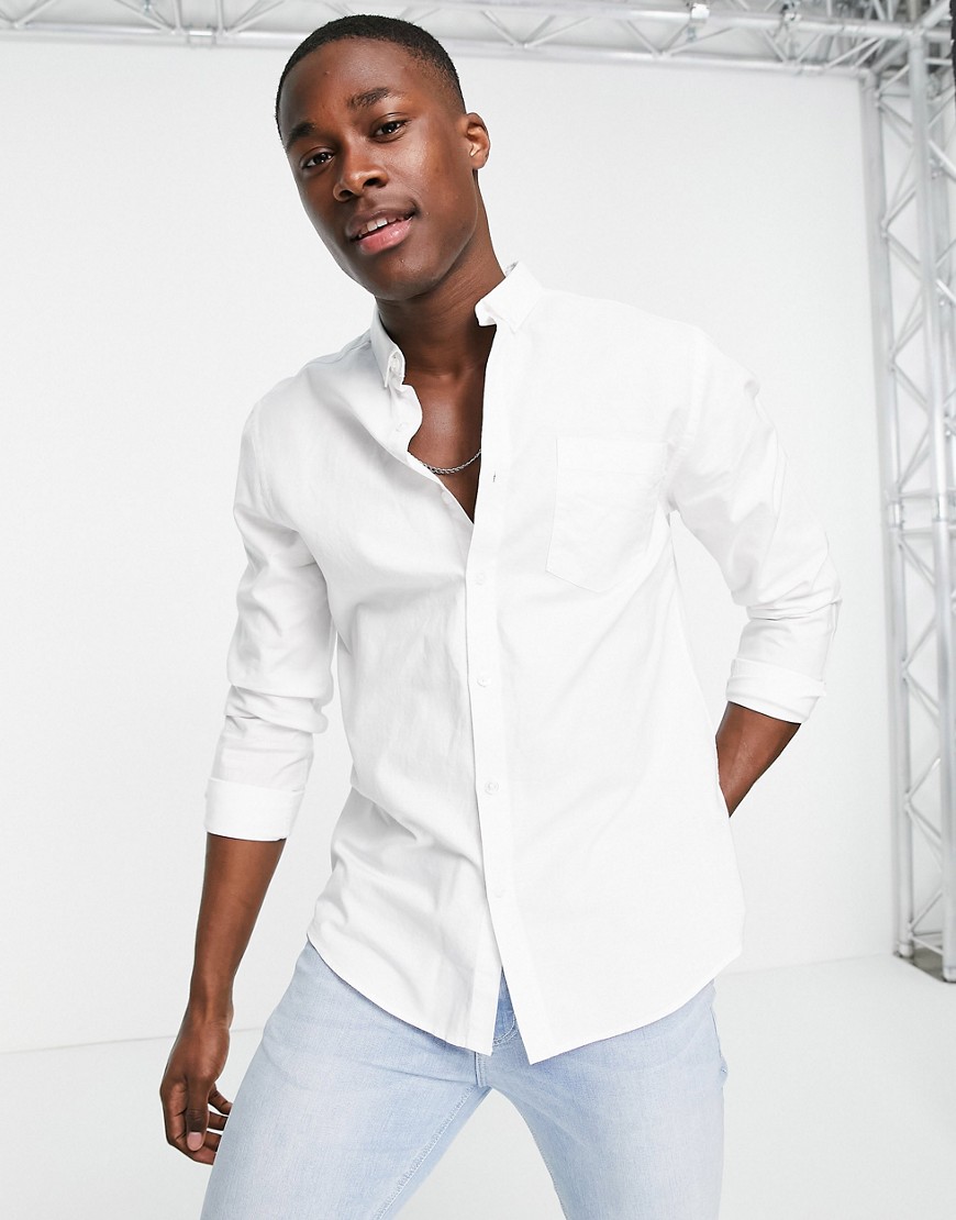 New Look Smart Long Sleeve Cotton Oxford Shirt In White - White