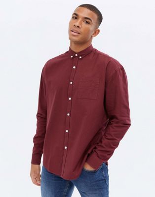 New Look smart long sleeve overshirt oxford shirt in burgundy