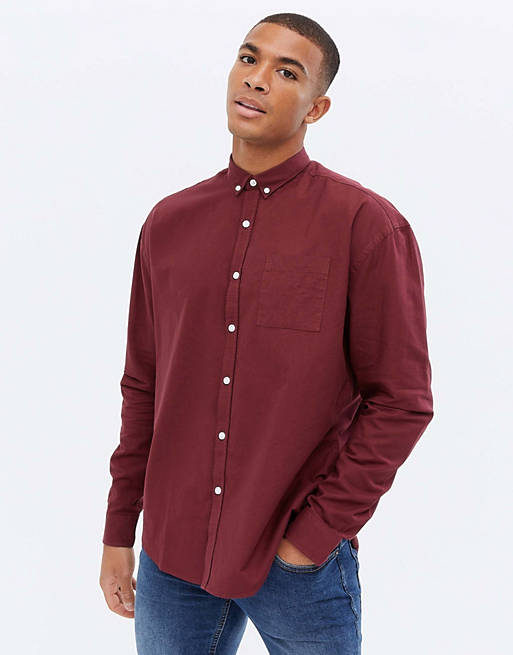 Shirts New Look long sleeve overshirt oxford shirt in burgundy 
