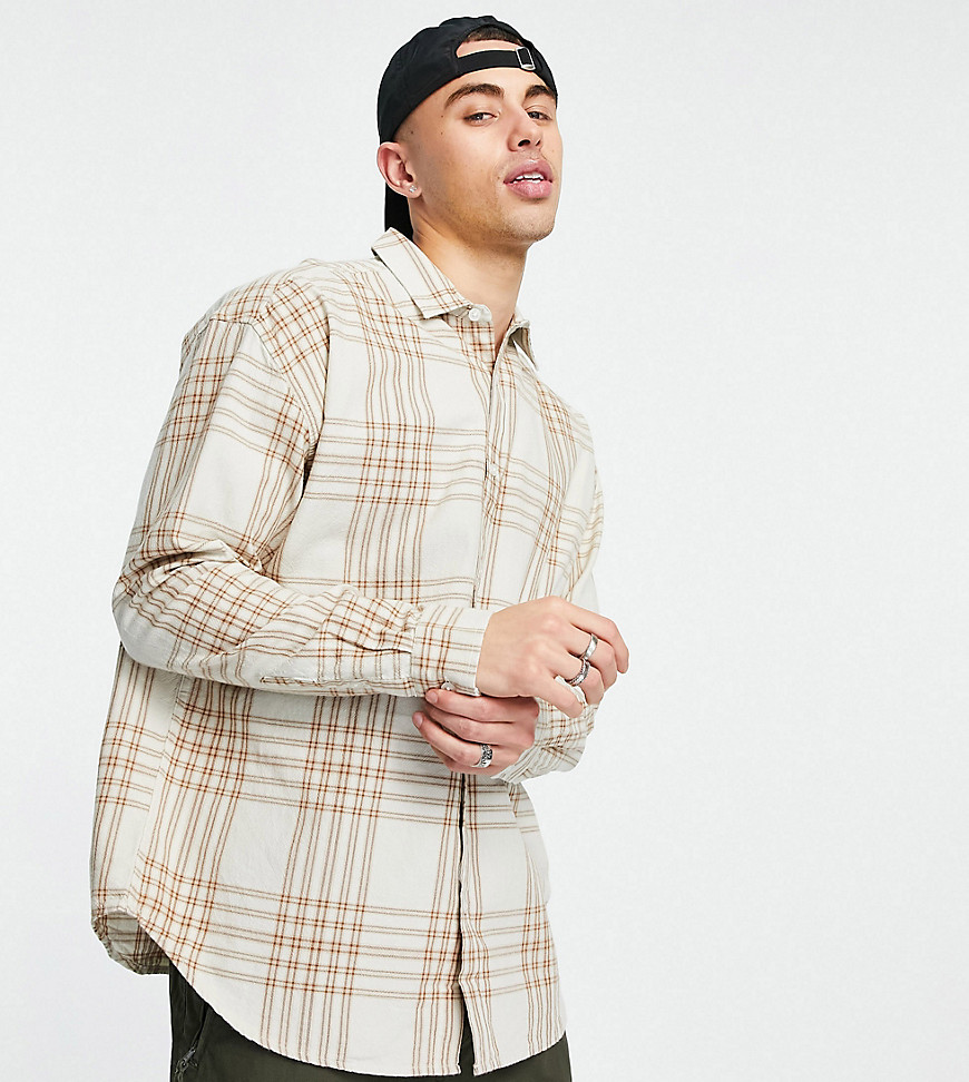 New Look Long Sleeve Oversized Check Shirt In Stone-neutral