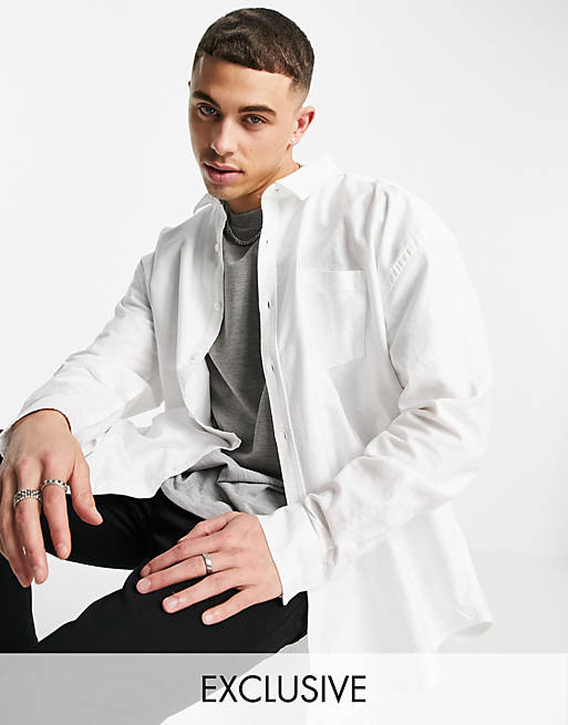 New Look smart long sleeve oversized oxford shirt in white