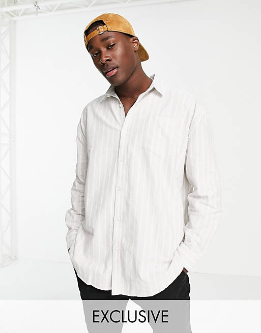 New Look long sleeve oversized striped oxford in white