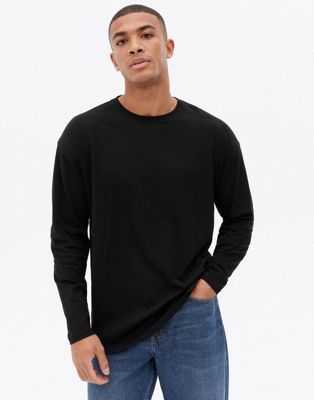 New Look long sleeve oversized t-shirt in black