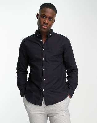 New Look Long Sleeve Oxford Shirt In Black