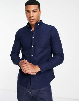 New Look Long Sleeve Oxford Shirt In Navy