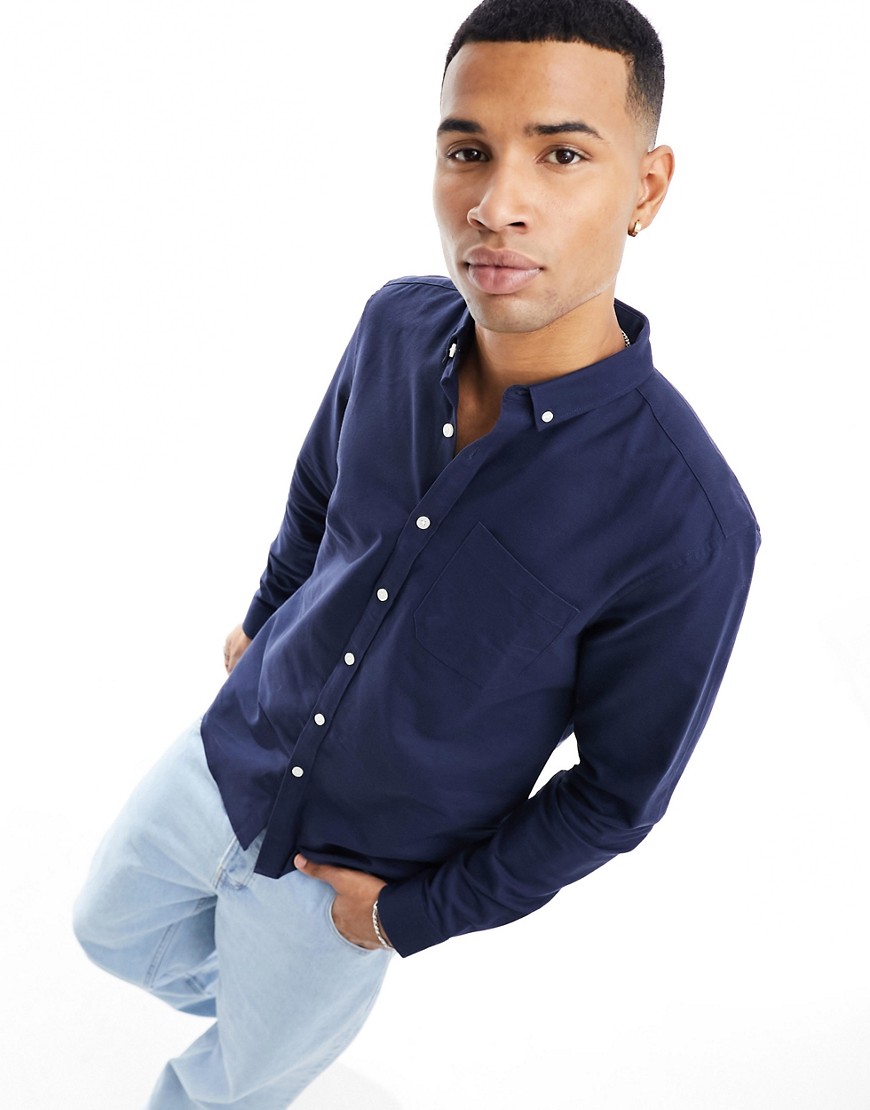 New Look long sleeve oxford shirt in navy