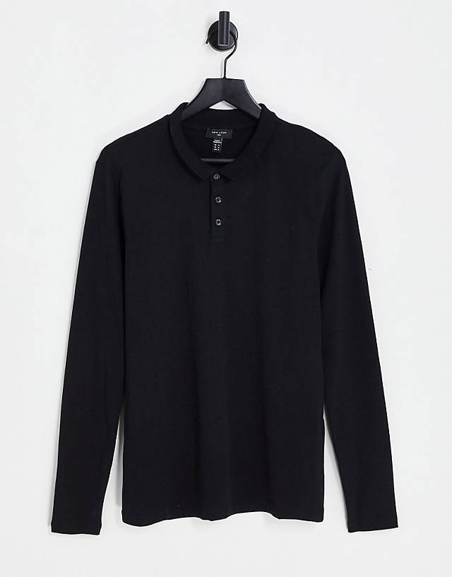 New Look - long sleeve polo shirt in black